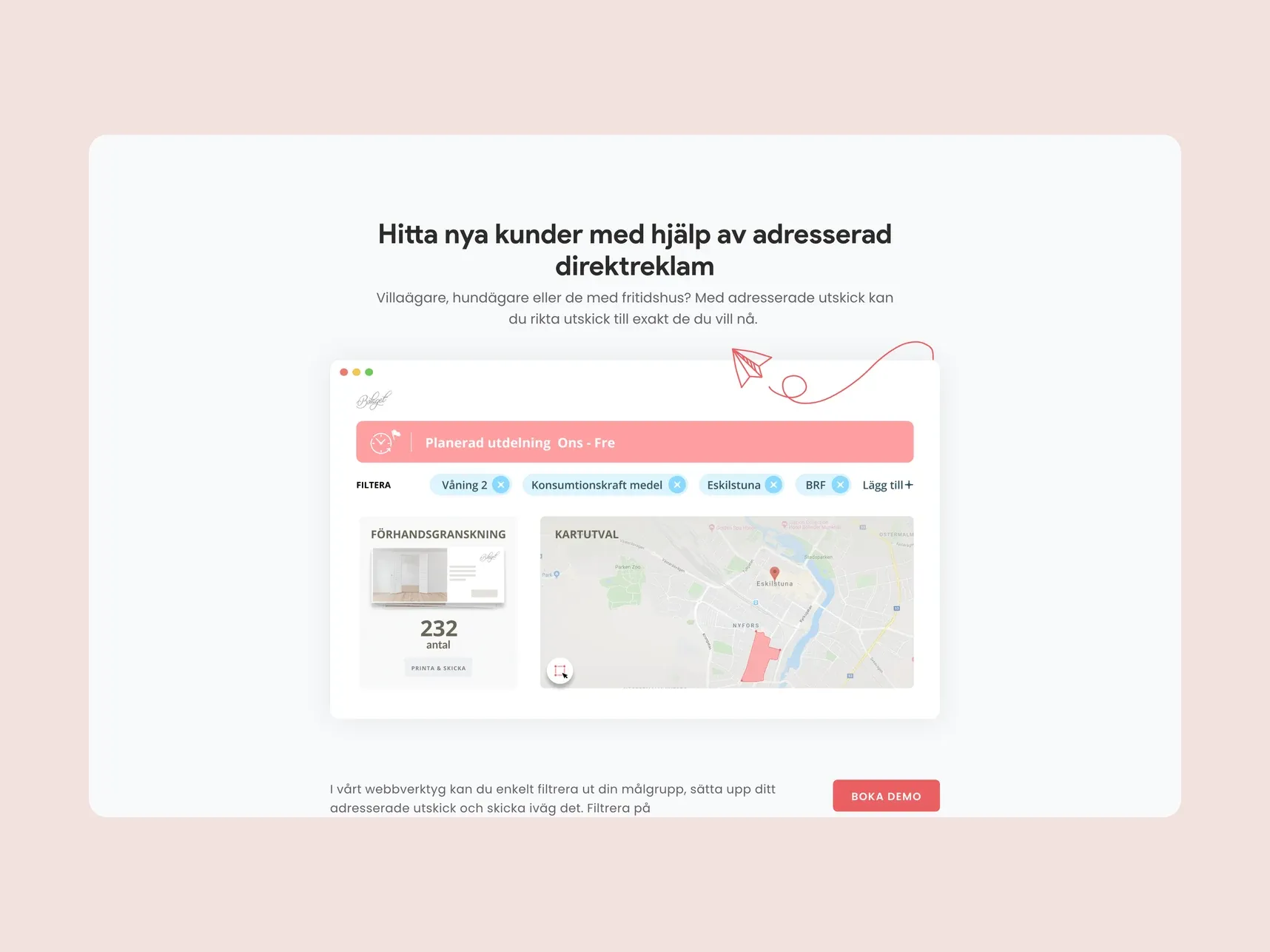 The ordering tool: filters, a live count and a map